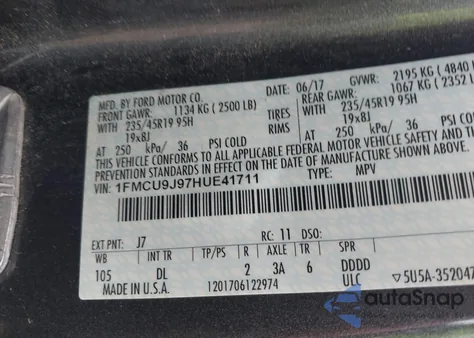 2017 Ford Escape Titanium from USA, damaged, VIN 1FMCU9J97HUE41711